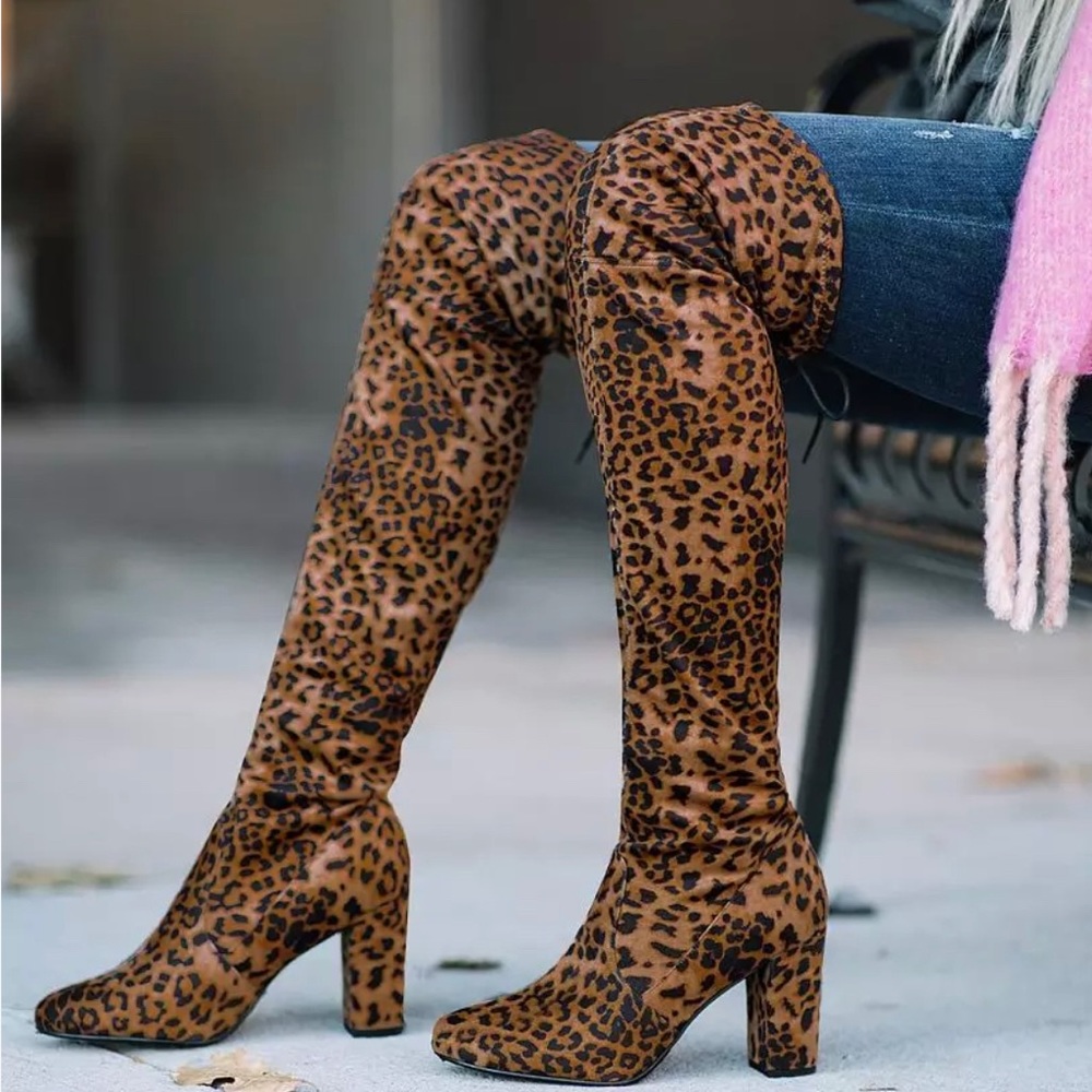 Over-the-Knee Leopard Print Boots